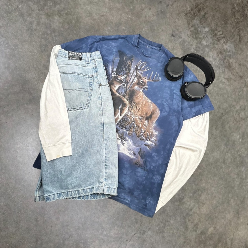 Vintage‎ The Mountain Deer Graphic T Shirt Blue Tie Dye 90s XL 0386